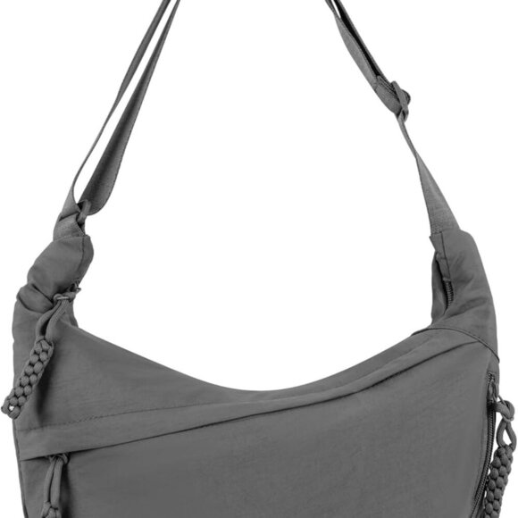 Sleek Gray Nylon Hobo Bag - Unisex Style with Adjustable Strap & Compartments - Picture 1 of 6